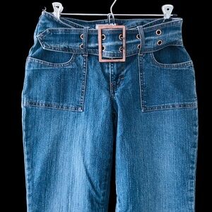 Vtg Y2K Jordache Jeans Lo Rise Stretch Flare Sz 7/8 Bare Back Copper Buckle